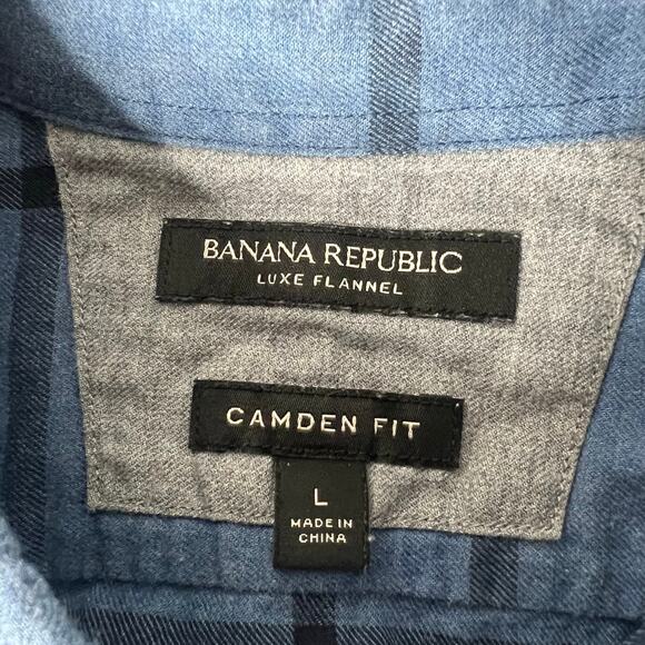 Banana Republic Luxe Flannel Camden Fit Blue Plaid Long Sleeve Men L Button Down - Picture 5 of 12
